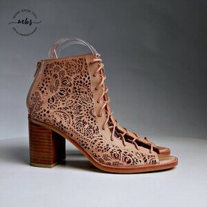 Jeffrey Campbell Cors Cut Out Zip Up Open Toe Heeled Sandals Tan Women Size 7